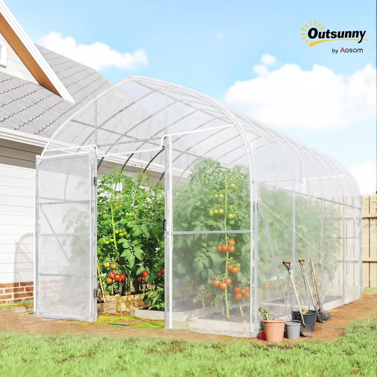 Outsunny Tunnelgewächshaus 3 x 4 m mit PO-Abdeckung, 2 Türen mit Scharnieren, beheizbares Gewächshaus mit optimierter Struktur für Garten, Terrasse oder Rasen, transparent – Bild 2