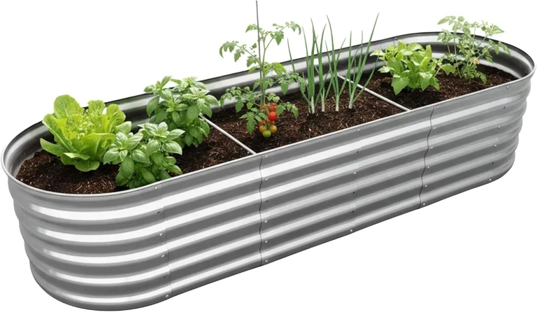 Relaxdays Hochbeet, verzinktes Metall, für Blumen, Pflanzen & Gemüse, HBT: 45x200x60 cm, ovales Pflanzenbeet, grün – Bild 8