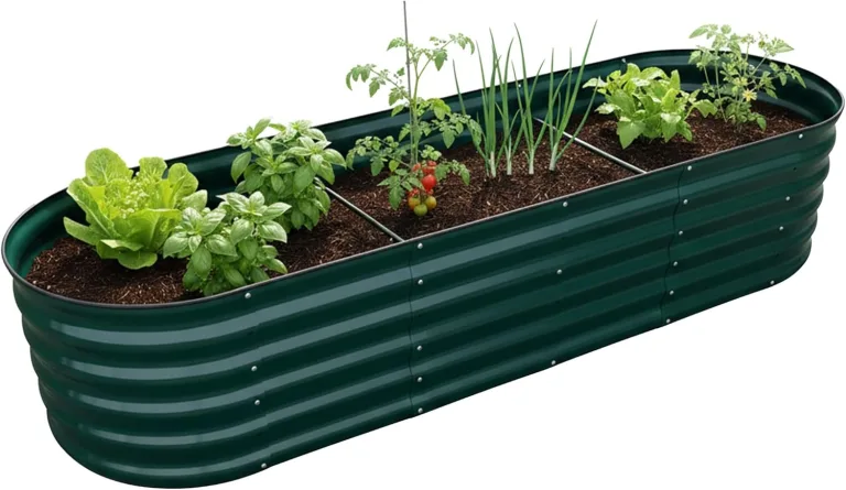 Relaxdays Hochbeet, verzinktes Metall, für Blumen, Pflanzen & Gemüse, HBT: 45x200x60 cm, ovales Pflanzenbeet, grün – Bild 1