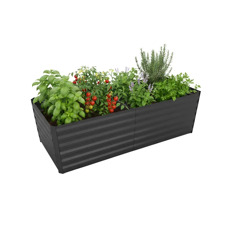 Relaxdays Hochbeet, verzinktes Metall, Blumen, Pflanzen & Gemüse, HBT: 60x200x100 cm, eckiges Pflanzenbeet, Silber – Bild 7