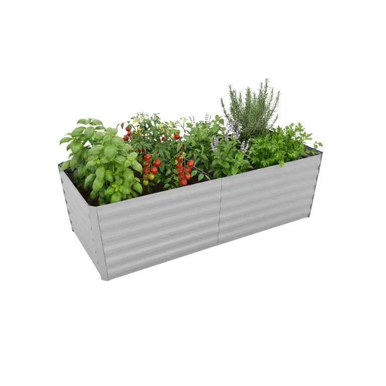 Relaxdays Hochbeet, verzinktes Metall, Blumen, Pflanzen & Gemüse, HBT: 60x200x100 cm, eckiges Pflanzenbeet, Silber – Bild 8
