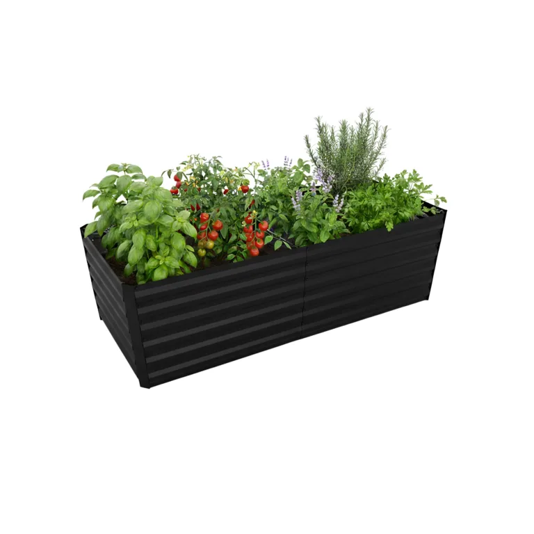 Relaxdays Hochbeet, verzinktes Metall, Blumen, Pflanzen & Gemüse, HBT: 60x200x100 cm, eckiges Pflanzenbeet, Silber – Bild 9
