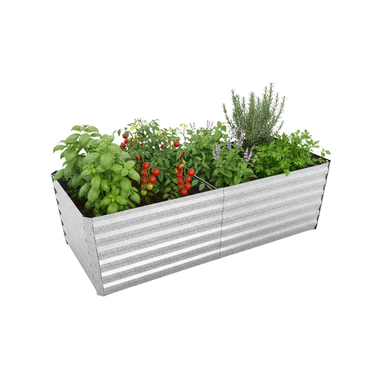 Relaxdays Hochbeet, verzinktes Metall, Blumen, Pflanzen & Gemüse, HBT: 60x200x100 cm, eckiges Pflanzenbeet, Silber – Bild 1