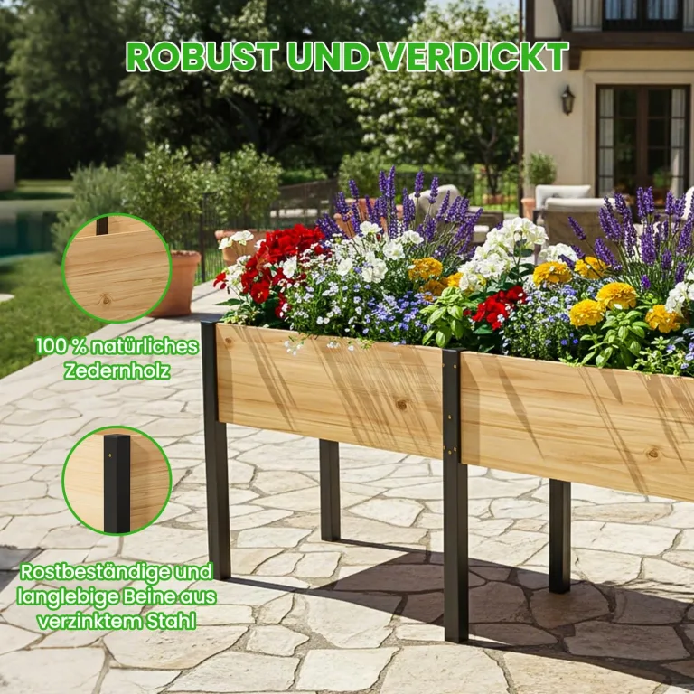 Hochbeet aus Holz - 180x60x80cm Großes Erhöhtes - Modern & Extrem Stabil Pflanzkasten & Blumenkasten - Pflanzbeet Kräuterbeet Blumenbeet für Garten Balkon Terrasse – Bild 6