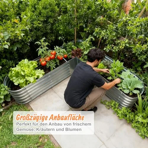 Relaxdays Hochbeet, L-Form, verzinktes Metall, HxBxT: 43 x 203 x 203 cm, Gartenbeet für Gemüse, Kräuter, Blumen, Silber – Bild 10