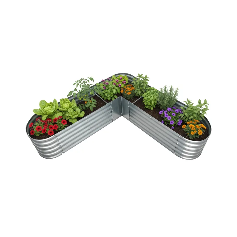 Relaxdays Hochbeet, L-Form, verzinktes Metall, HxBxT: 43 x 203 x 203 cm, Gartenbeet für Gemüse, Kräuter, Blumen, Silber – Bild 1