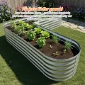 Relaxdays Hochbeet, L-Form, verzinktes Metall, HxBxT: 43 x 203 x 203 cm, Gartenbeet für Gemüse, Kräuter, Blumen, Silber - Thumbnail 2