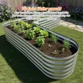 Relaxdays Hochbeet, L-Form, verzinktes Metall, HxBxT: 43 x 203 x 203 cm, Gartenbeet für Gemüse, Kräuter, Blumen, Silber - Thumbnail 9