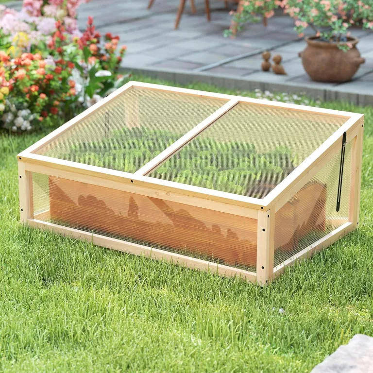 FANTASK Frühbeet Gewächshaus, 94 x 63 x 40 cm, Frühbeete Hochbeete mit Abdeckung, mini Gewächshaus, Treibhaus, Frühbeetkasten Aufsatz für Garten, Terrasse & Balkon (Natur) – Bild 8