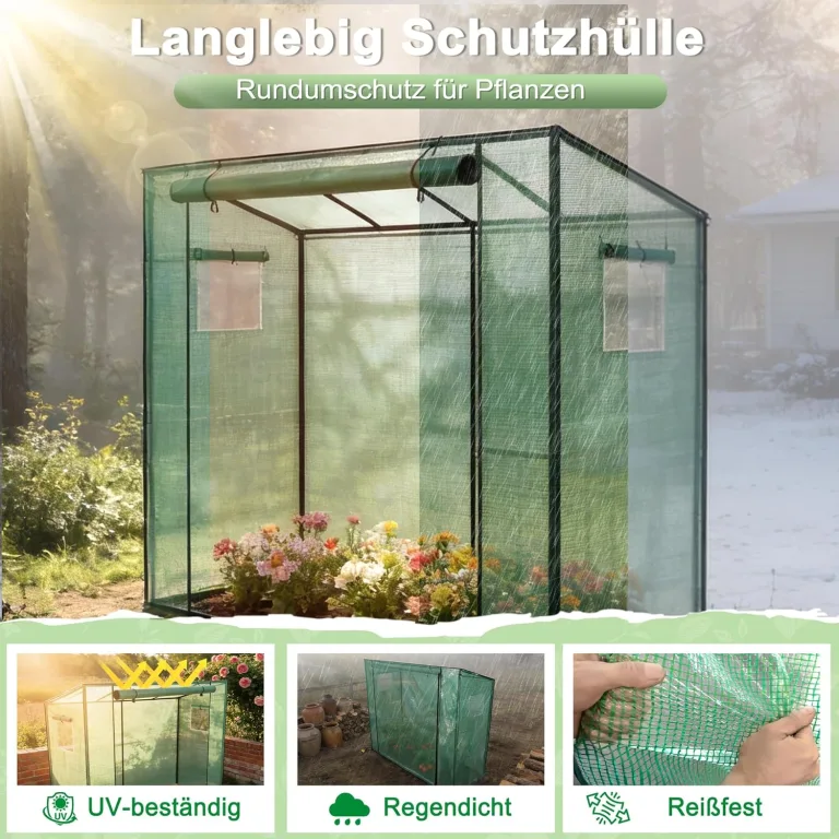 Aufun Gewächshaus Foliengewächshaus mit 2 Belüftungsfenster 200x80x150 cm, Stabil Begehbarers Tomaten Foliengewächshaus Balkon Outdoor, Winterfest Tomatenhaus für Optimales Pflanzenwachstum – Bild 3