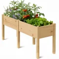 SUNYRISY Dual Hochbeet Holz für Balkon und Garten, 180x60x80cm Pflanzkasten Blumenkasten Kräuterbeet Tannenholz Pflanzbeet Blumenbeet Hochbeet-Kit für Garten Balkon Terrasse, Holzfarbe - Thumbnail 1