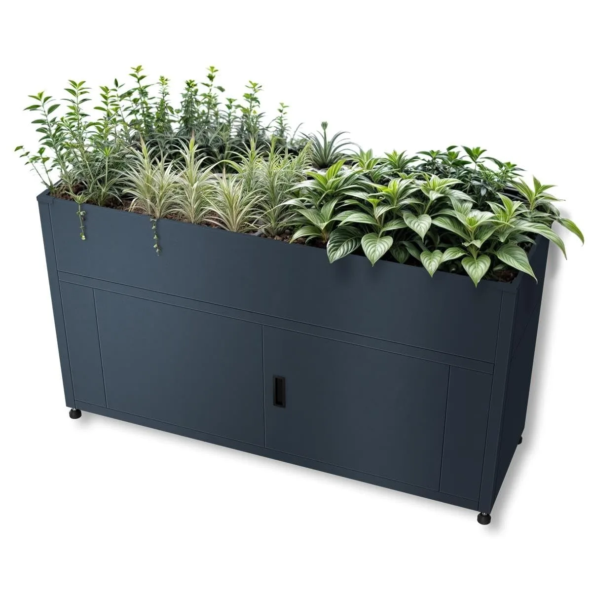 Metzler Hochbeet für den Garten mit Stauraum – Pulverbeschichteter Stahl in Anthrazit RAL 7016 | Witterungsbeständiges Metall-Gartenbeet, Pflanzenbeet, Blumenhochbeet | 160 x 85 x 50 cm - Bild 1