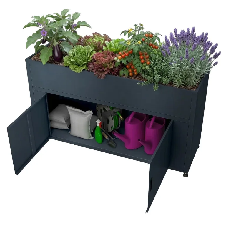 Metzler Hochbeet für den Garten mit Stauraum – Pulverbeschichteter Stahl in Anthrazit RAL 7016 | Witterungsbeständiges Metall-Gartenbeet, Pflanzenbeet, Blumenhochbeet | 160 x 85 x 50 cm – Bild 2
