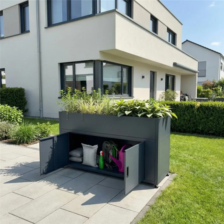 Metzler Hochbeet für den Garten mit Stauraum – Pulverbeschichteter Stahl in Anthrazit RAL 7016 | Witterungsbeständiges Metall-Gartenbeet, Pflanzenbeet, Blumenhochbeet | 160 x 85 x 50 cm – Bild 4