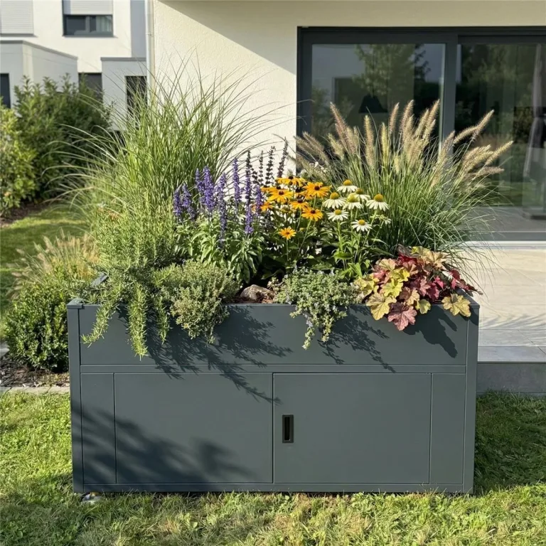 Metzler Hochbeet für den Garten mit Stauraum – Pulverbeschichteter Stahl in Anthrazit RAL 7016 | Witterungsbeständiges Metall-Gartenbeet, Pflanzenbeet, Blumenhochbeet | 160 x 85 x 50 cm – Bild 5