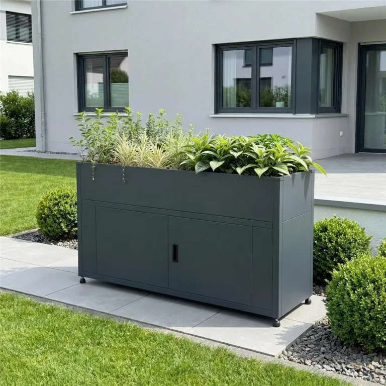 Metzler Hochbeet für den Garten mit Stauraum – Pulverbeschichteter Stahl in Anthrazit RAL 7016 | Witterungsbeständiges Metall-Gartenbeet, Pflanzenbeet, Blumenhochbeet | 160 x 85 x 50 cm – Bild 7