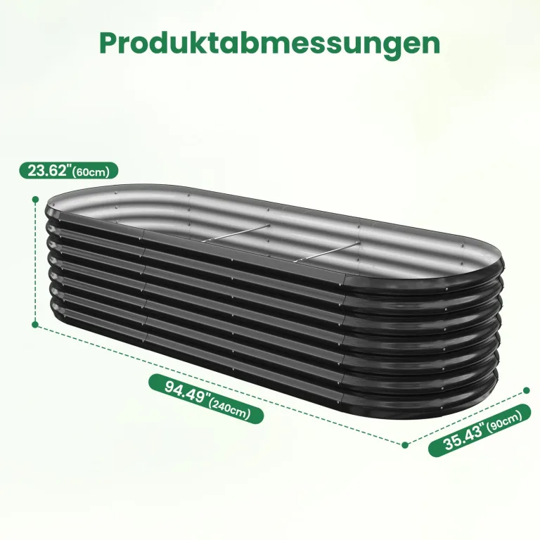 SUNYRISY Hochbeet Metall für Garten, 240x90x60cm Verzinkter Stahl Pflanzkasten Blumenkasten Kräuterbeet Pflanzbeet Blumenbeet Hochbeet-Kit für Garten Balkon Terrasse, Schwarz Ellipse – Bild 3