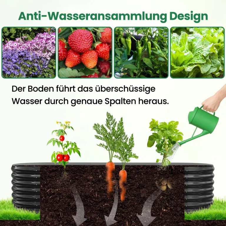 SUNYRISY Hochbeet Metall für Garten, 240x90x60cm Verzinkter Stahl Pflanzkasten Blumenkasten Kräuterbeet Pflanzbeet Blumenbeet Hochbeet-Kit für Garten Balkon Terrasse, Schwarz Ellipse – Bild 8
