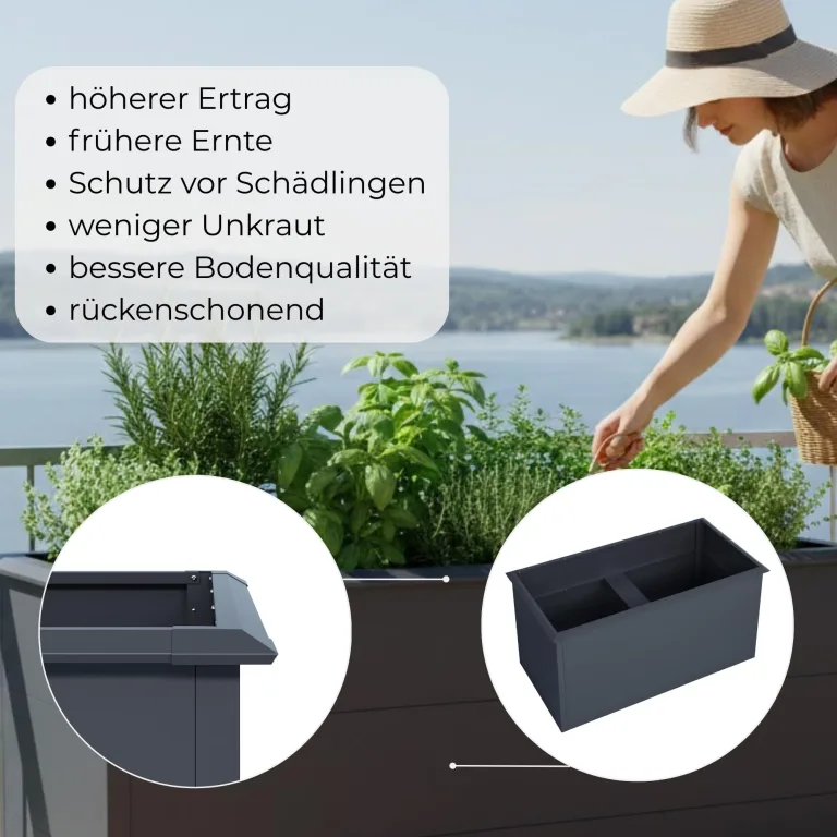 Hochbeet Pflanzbeet | Kräuter- und Gemüsebeet Metall verzinkt | 850 Liter Volumen 150 x 75 x 77 cm (B x T x H) Anthrazit rechteckig – Bild 4