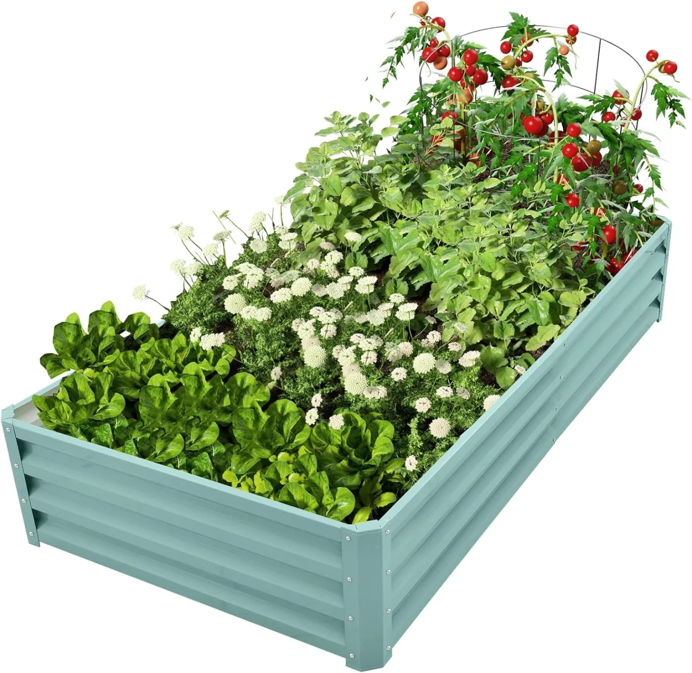 Hochbeet Metall, 180x90x30cm Verzinkt Hochbeete für Garten mit Stützstange, Hochbeet zum Anbau von Pflanzen Gemüse Blumen und Kräutern (Rechteckig + Mintgrün) - Bild 1