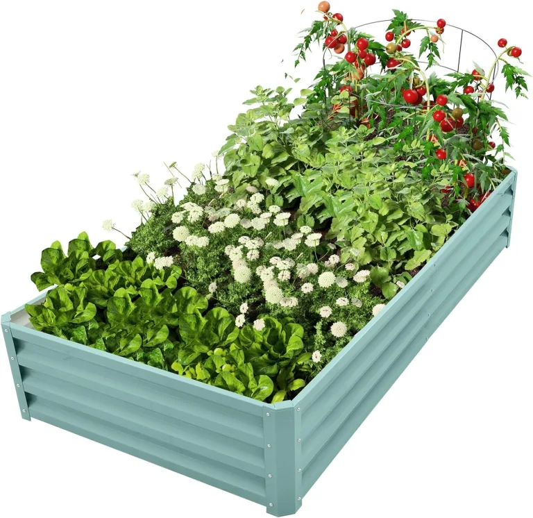 Hochbeet Metall, 180x90x30cm Verzinkt Hochbeete für Garten mit Stützstange, Hochbeet zum Anbau von Pflanzen Gemüse Blumen und Kräutern (Rechteckig + Mintgrün) – Bild 1
