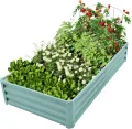 Hochbeet Metall, 180x90x30cm Verzinkt Hochbeete für Garten mit Stützstange, Hochbeet zum Anbau von Pflanzen Gemüse Blumen und Kräutern (Rechteckig + Mintgrün) - Thumbnail 1