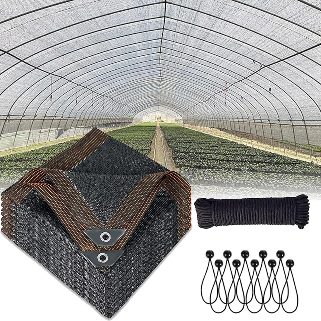UV-beständige, schwarze Abdeckung für den Garten, 2,3 x 5,7 m, Sonnenblock-Mesh-Netz mit verstärkten Ösen für Gewächshaus, Blumen, Pflanzenschutz und Außenbereich - Bild 1