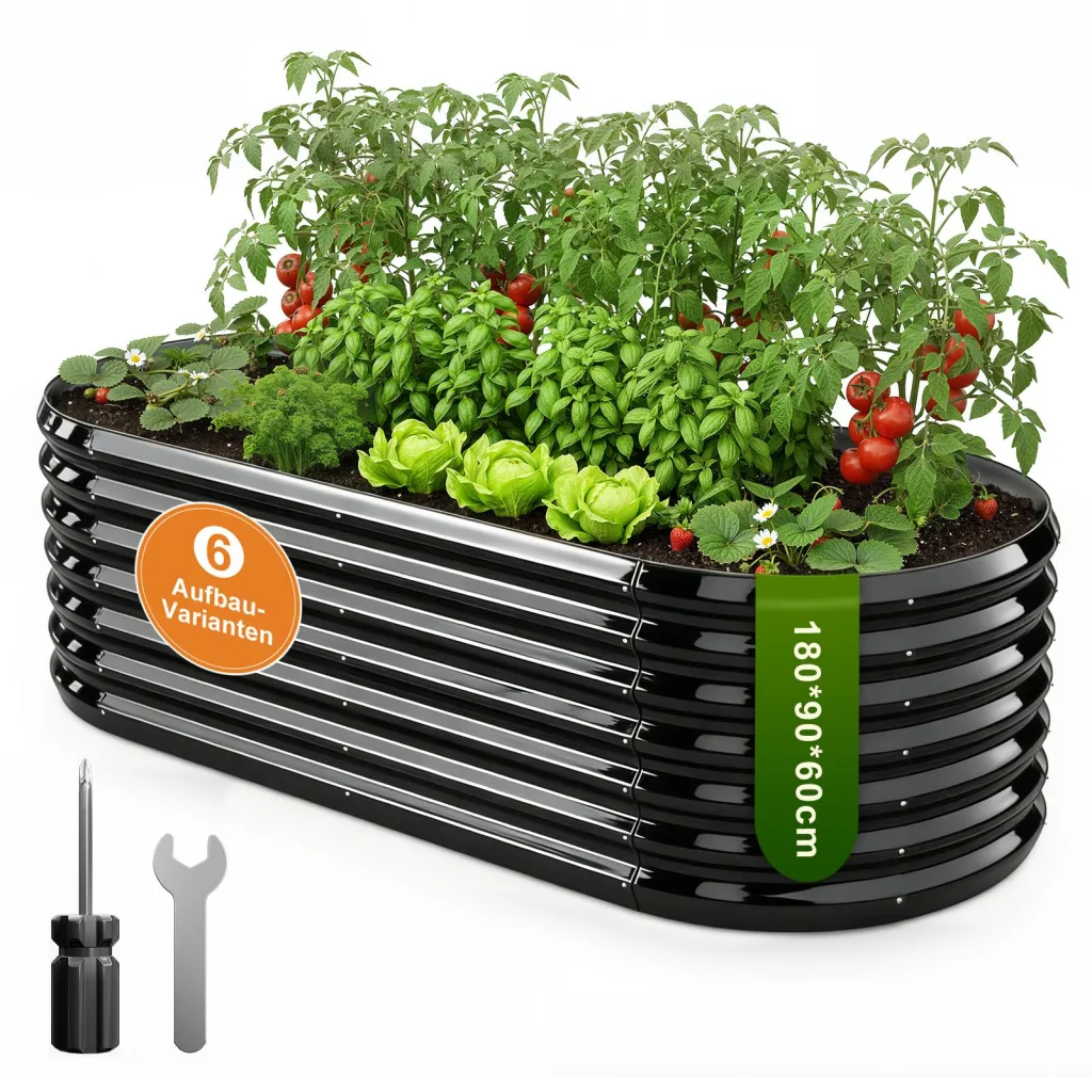 180x90x60 cm Hochbeet Metall - 6-in-1 Pflanzbeet Hochbeete für Garten aus Verzinktem Stahl - Wellblech oval Wetterfest & Rostfrei Gartenbeet für Garten Terrasse & Balkon