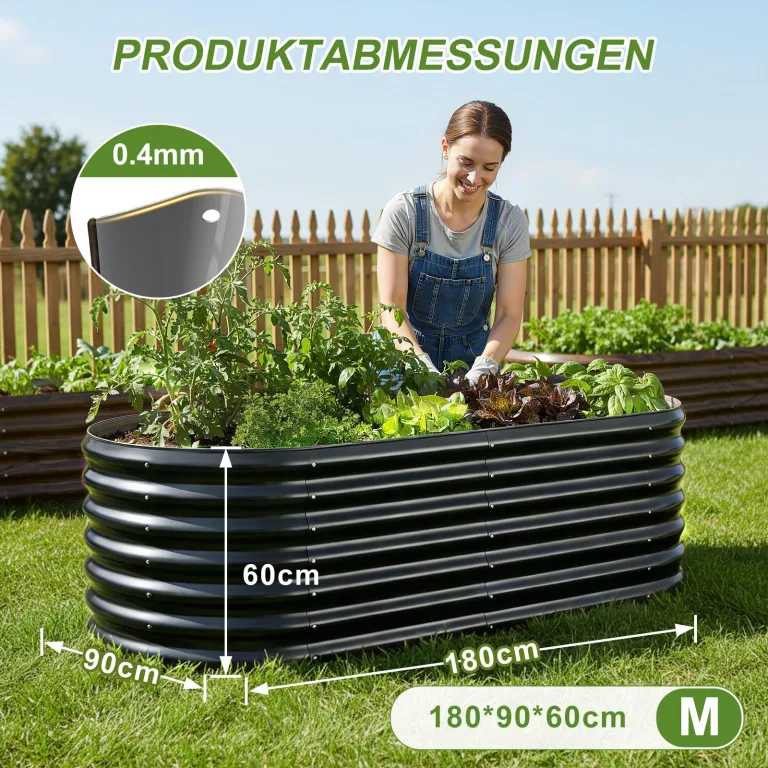 180x90x60 cm Hochbeet Metall - 6-in-1 Pflanzbeet Hochbeete für Garten aus Verzinktem Stahl - Wellblech oval Wetterfest & Rostfrei Gartenbeet für Garten Terrasse & Balkon – Bild 2
