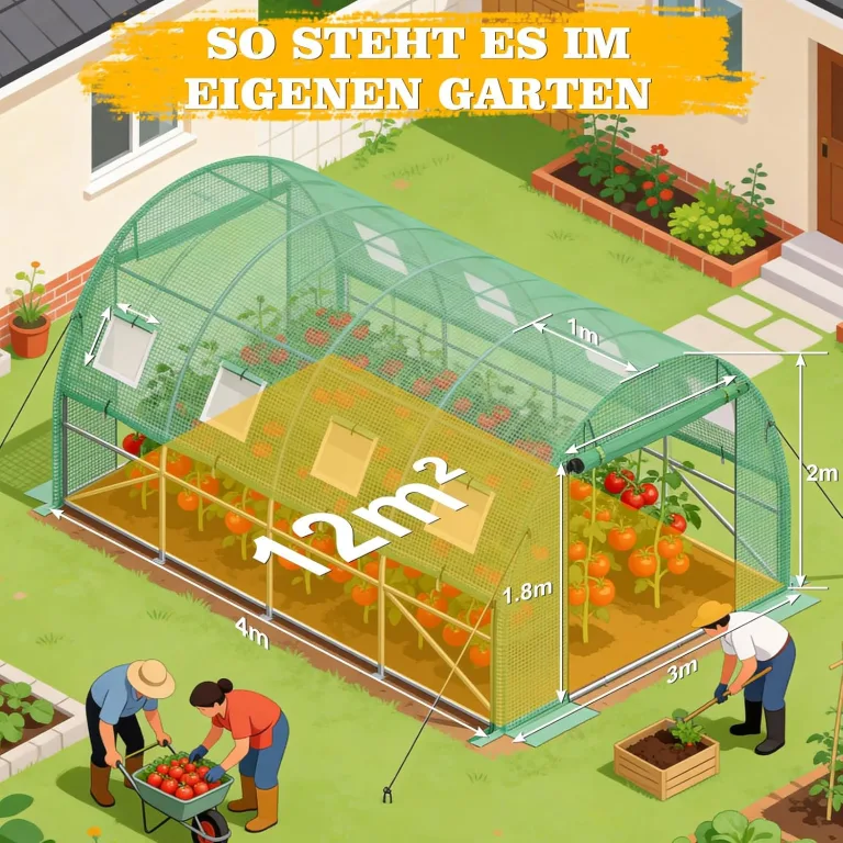 Soontrans Gewächshaus 3 x 4 m, Mehr Raum für den Übergang & Früher Saisonstart, Mittleres Tunnel Foliengewächshaus mit Aufrollbaren Seitenwänden & Meshnetzfensten & Tür, Stahlgestell Bogendach – Bild 3