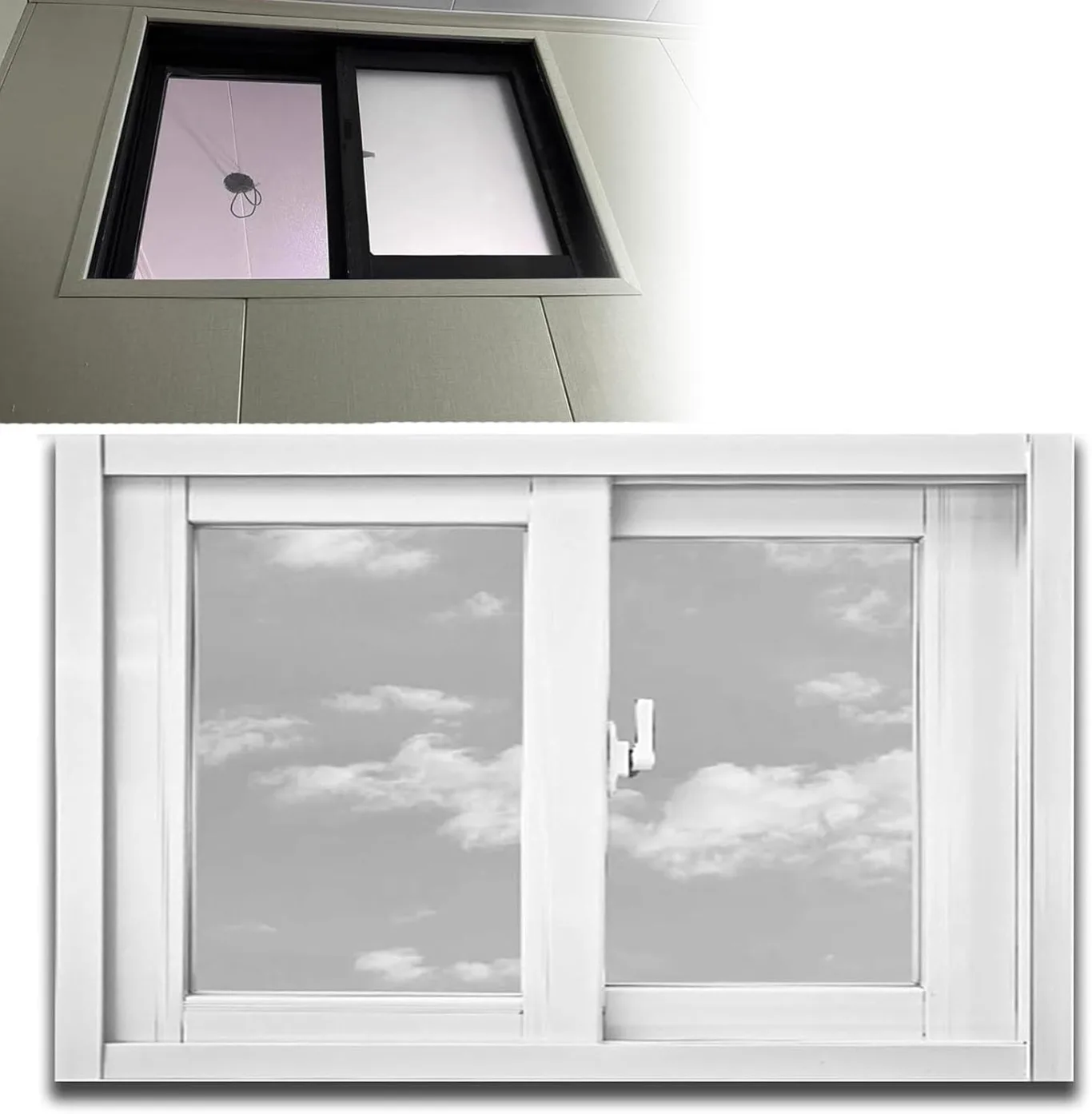 Horizontales Schiebefenster aus Aluminium mit Schloss, gehärtetes Glas, 93 x 35 cm, ideal für Hühnerställe, Gewächshäuser und Schuppen, weißes Finish - Bild 1