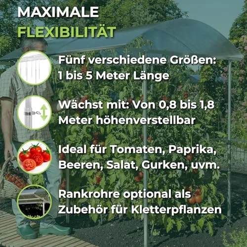 Beckmann Tomatendach PSR4 – Stabile Tomatenüberdachung & Überdachung für Hochbeet 400x150 cm – Winterfestes Alu Schutzdach, hagelfeste 6mm Platten gegen Braunfäule – Höhenverstellbar – Bild 9