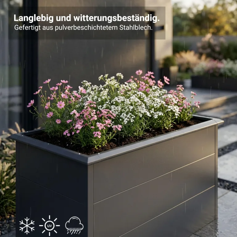 novaterra® Hochbeet Metall Anthrazit - B 100 x T 50 x H 77 cm - Premium Hochbeet aus pulverbeschichtetem Stahl, Schneckenschutz, wetterfest, ideal für Kräuterbeet, Frühbeet & Blumenkasten – Bild 4
