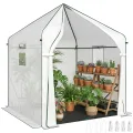 Outsunny 160 x 160 x 200 cm Begehbares Gewächshaus für den Außenbereich mit verstärktem Stahlrahmen und PE-Abdeckung, großes Pflanzenhaus mit Rolltür und 3 Netzfenstern, mit PE-Bodenabdeckung, weiß - Thumbnail 1