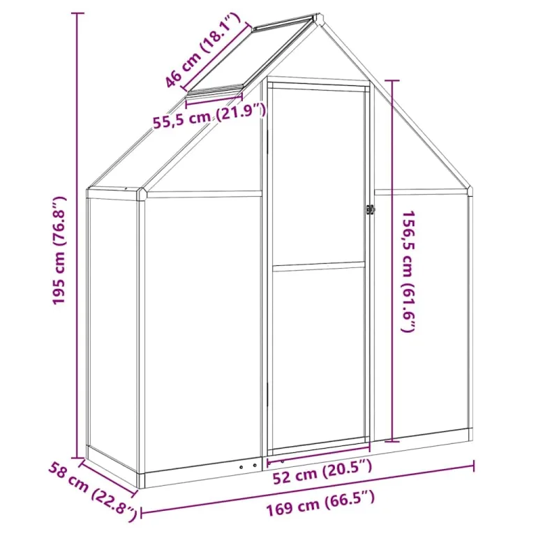 Hommdiy Gewächshaus mit Fundamentrahmen Anthrazit 169x114x202 cm Alu Pflanzenhaus mit Dachrinnensystem Flügeltür Treibhaus für Pflanzen Frühbeet – Bild 8