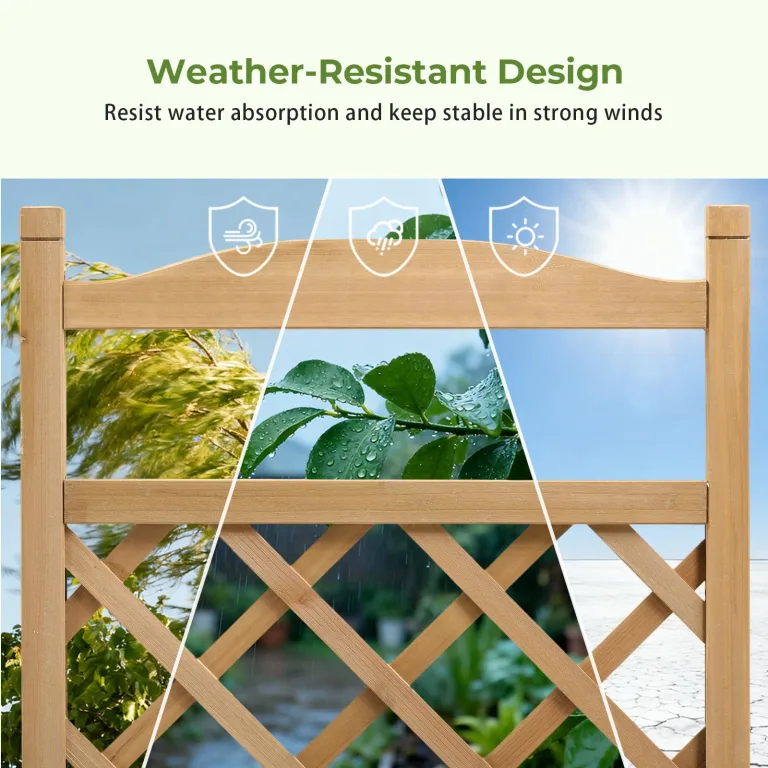Rankgitter Pflanzkasten mit Rollen, Holz Hochbeet mit Spalier, wetterbeständiger Pflanzenkübel mit Drainagelöchern, mobiler Blumenkasten für Garten, Balkon & Terrasse, 49x28x116cm-Hellbraun – Bild 4