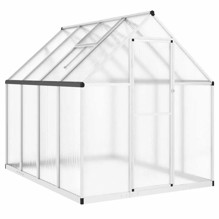 Hommdiy Gewächshaus mit Fundamentrahmen Silbern 169x114x202 cm Alu Pflanzenhaus mit Dachrinnensystem Flügeltür Treibhaus für Pflanzen Frühbeet – Bild 2