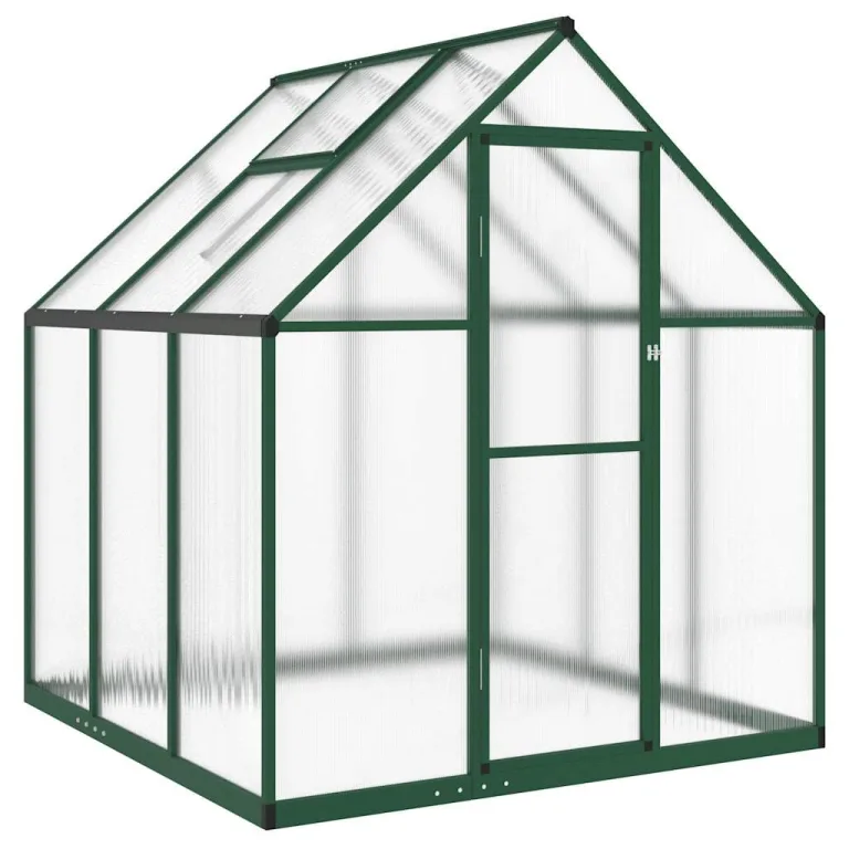 Hommdiy Gewächshaus mit Fundamentrahmen Grün 169x114x195 cm Aluminimum Pflanzenhaus mit Dachrinnensystem Flügeltür Treibhaus für Pflanzen Frühbeet – Bild 2