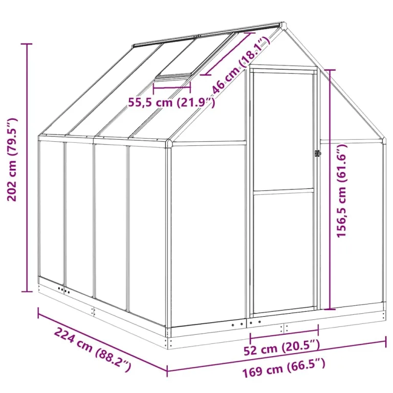 Hommdiy Gewächshaus mit Fundamentrahmen Grün 224x169x202 cm Aluminimum Pflanzenhaus mit Dachrinnensystem Flügeltür Treibhaus für Pflanzen – Bild 8