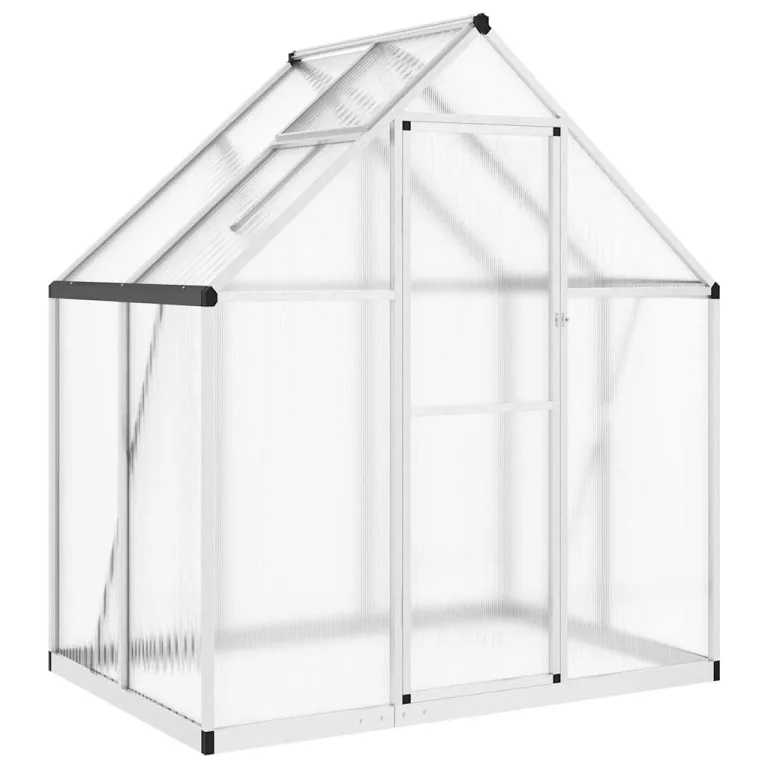 Gewächshaus mit Fundamentrahmen - Aluminium/PC, Pflanzenhaus mit Dachrinnensystem Flügeltür, Treibhaus für Pflanzen, Frühbeet (169 x 114 x 195 cm) – Bild 1