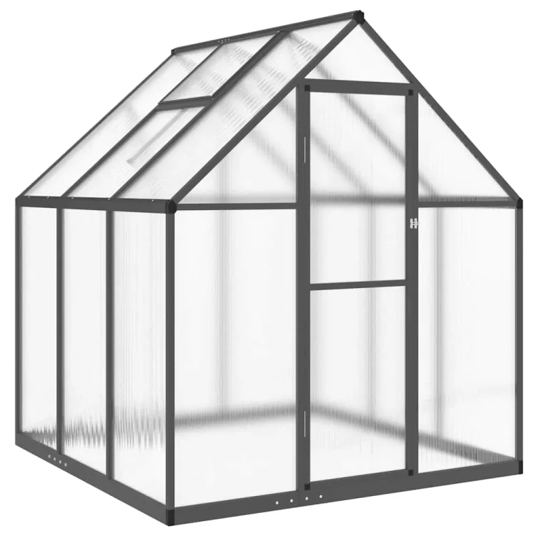 Gewächshaus mit Fundamentrahmen - Aluminium/PC, Pflanzenhaus mit Dachrinnensystem Flügeltür, Treibhaus für Pflanzen, Frühbeet (169 x 169 x 195 cm) – Bild 1