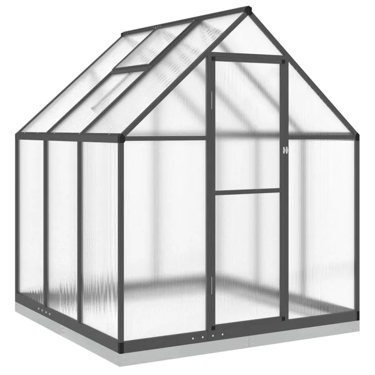 Gewächshaus mit Fundamentrahmen - Aluminium/PC, Pflanzenhaus mit Dachrinnensystem Flügeltür, Treibhaus für Pflanzen, Frühbeet (169 x 169 x 202 cm) – Bild 1