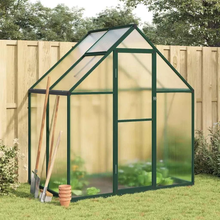 Gewächshaus mit Fundamentrahmen - Aluminium/PC, Pflanzenhaus mit Dachrinnensystem Flügeltür, Treibhaus für Pflanzen, Frühbeet (169 x 114 x 195 cm) – Bild 2