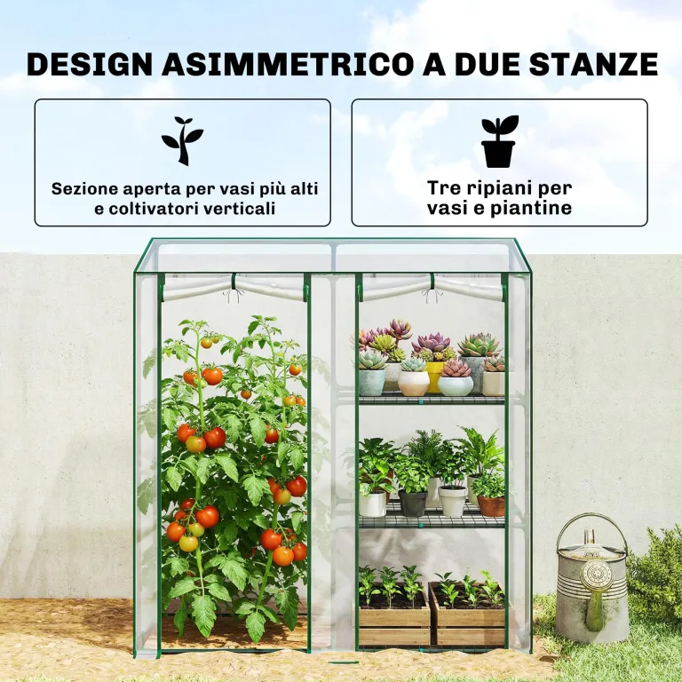 Outsunny Gewächshaus mit 3 Regalböden, kleines Balkongewächshaus aus PVC-Plane und Stahlrahmen, 2 Rolltüren, für Gemüse, Pflanzen und Blumen, 143 x 45 x 151 cm, transparent – Bild 3