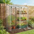Outsunny Gewächshaus mit 3 Regalböden, kleines Balkongewächshaus aus PVC-Plane und Stahlrahmen, 2 Rolltüren, für Gemüse, Pflanzen und Blumen, 143 x 45 x 151 cm, transparent - Thumbnail 9