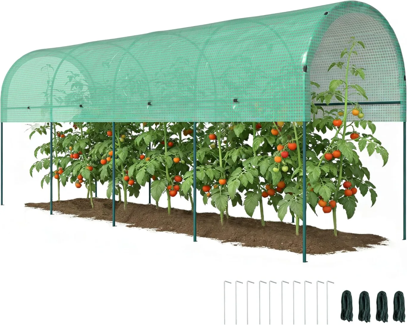 Outsunny Gewächshaus Winterfest Foliengewächshaus mit Bogendach, Erdanker Robuster Stalrahmen, Offenes Treibhaus zum Stecken, 400 x 120 x 170cm, Tomatenhaus für Tomaten, Gemüse, Pflanzen, Grün - Bild 1
