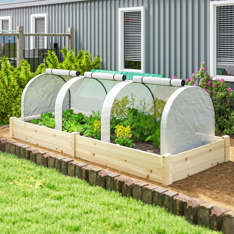 Outsunny Gewächshaus mit Gitterfolie Aufrollbar Seitenwände, UV-beständig Winterfest Foliengewächshaus aus Stahl, Tomatenhaus ca.300 x 100 x 80 cm, Treibhaus für Tomaten Gemüse Pflanzen Weiß – Bild 8