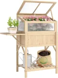 Outsunny Hochbeet mit Frühbeetaufsatz aus Holz Pflanzkasten mit Gewächshaus klappbar Seitentisch Ablagefach, Erhöhtes Frühbeet Pflanzbeet 104x50x120cm Kräuterbeet für Garten Balkon Terrasse Naturholz - Thumbnail 1
