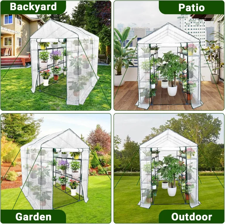 GarveeHome Gewächshaus Foliengewächshaus Begehbares Gartenhäuschen Mit Regal, Tomatenhaus Tomatengewächshaus, Folien Treibhaus Für Tomaten, Gemüse, Obst, Blumen – Bild 7