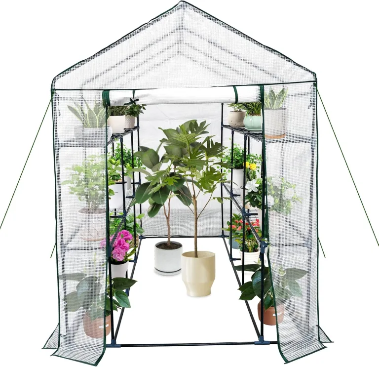 GarveeHome Gewächshaus Foliengewächshaus Begehbares Gartenhäuschen Mit Regal, Tomatenhaus Tomatengewächshaus, Folien Treibhaus Für Tomaten, Gemüse, Obst, Blumen – Bild 1